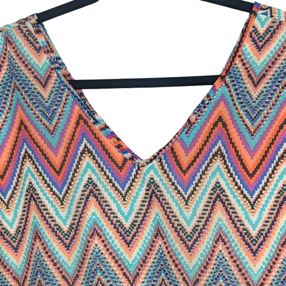 Speed Control | Chevron Print 3/4 Sleeve Midi Dress | Multi Color | 2X Plus Size - Picture 4 of 7